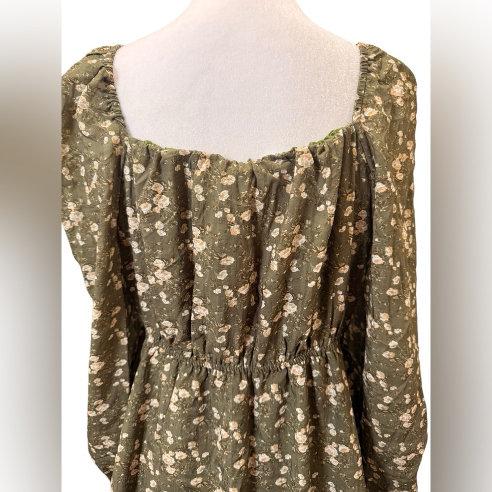 And Now This Plus 0X Olive Cottagecore Floral Square Neck Mini Dress NWT - Picture 7 of 8